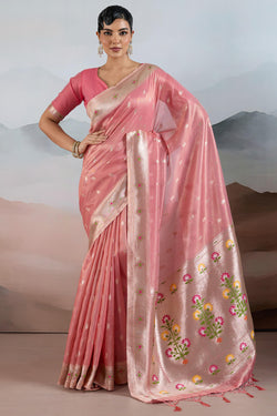 Rose Pink Paithani Tissue Silk Saree