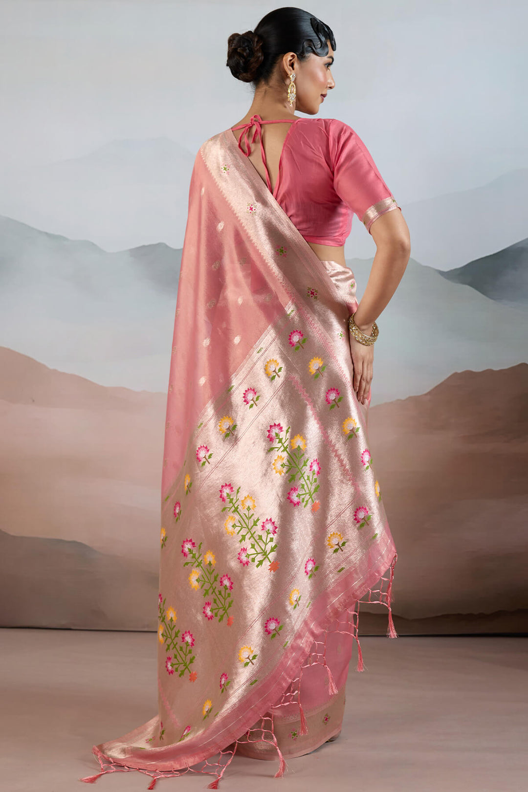 Rose Pink Paithani Tissue Silk Saree