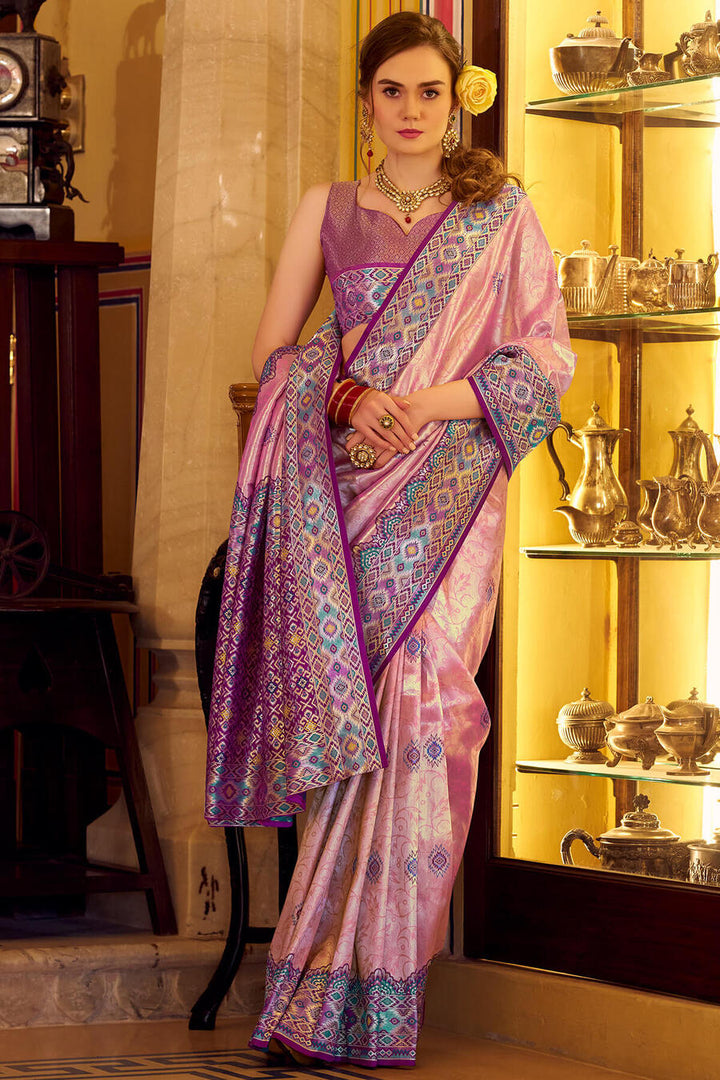 Rose Pink Patola Tissue Silk Saree