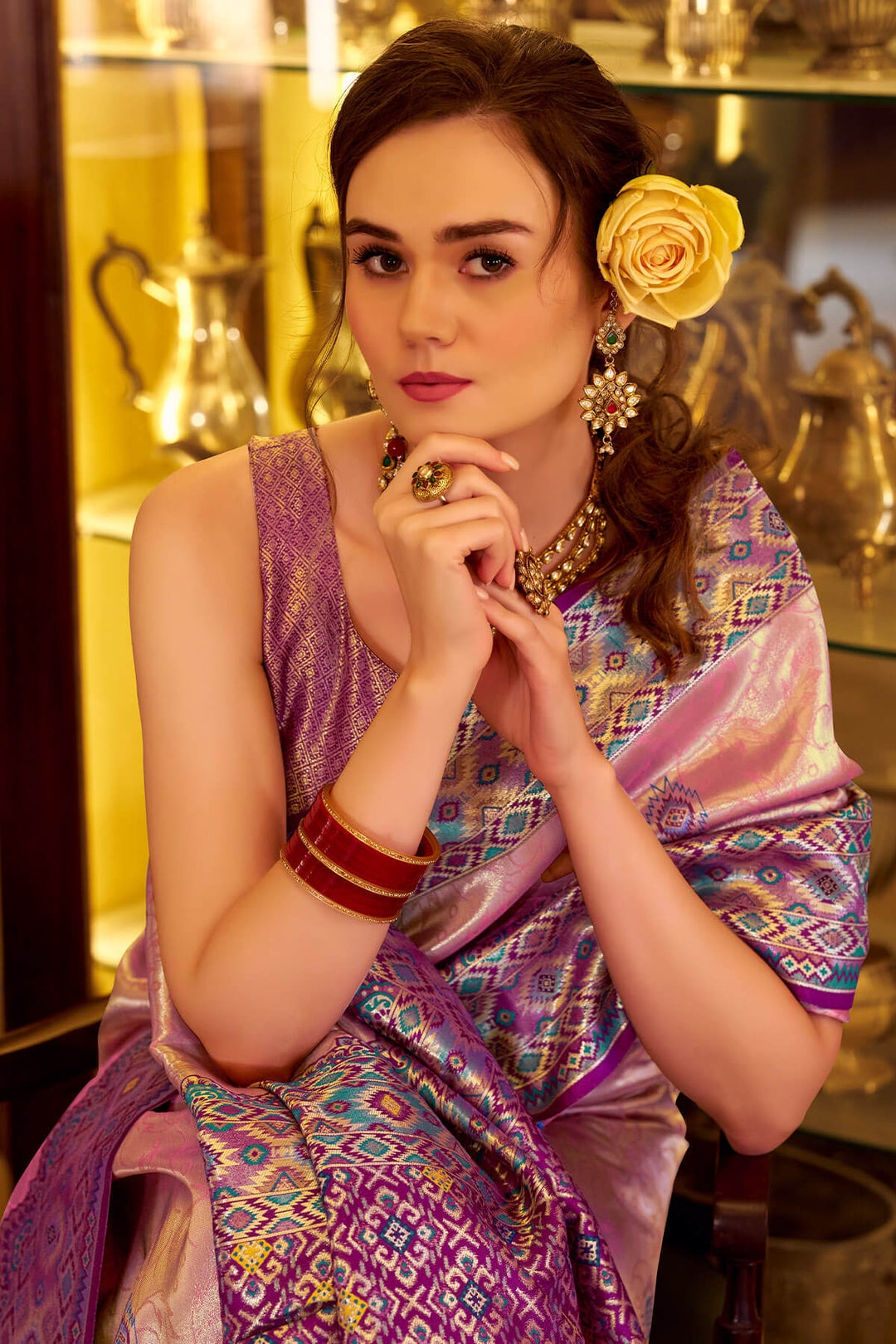 Rose Pink Patola Tissue Silk Saree