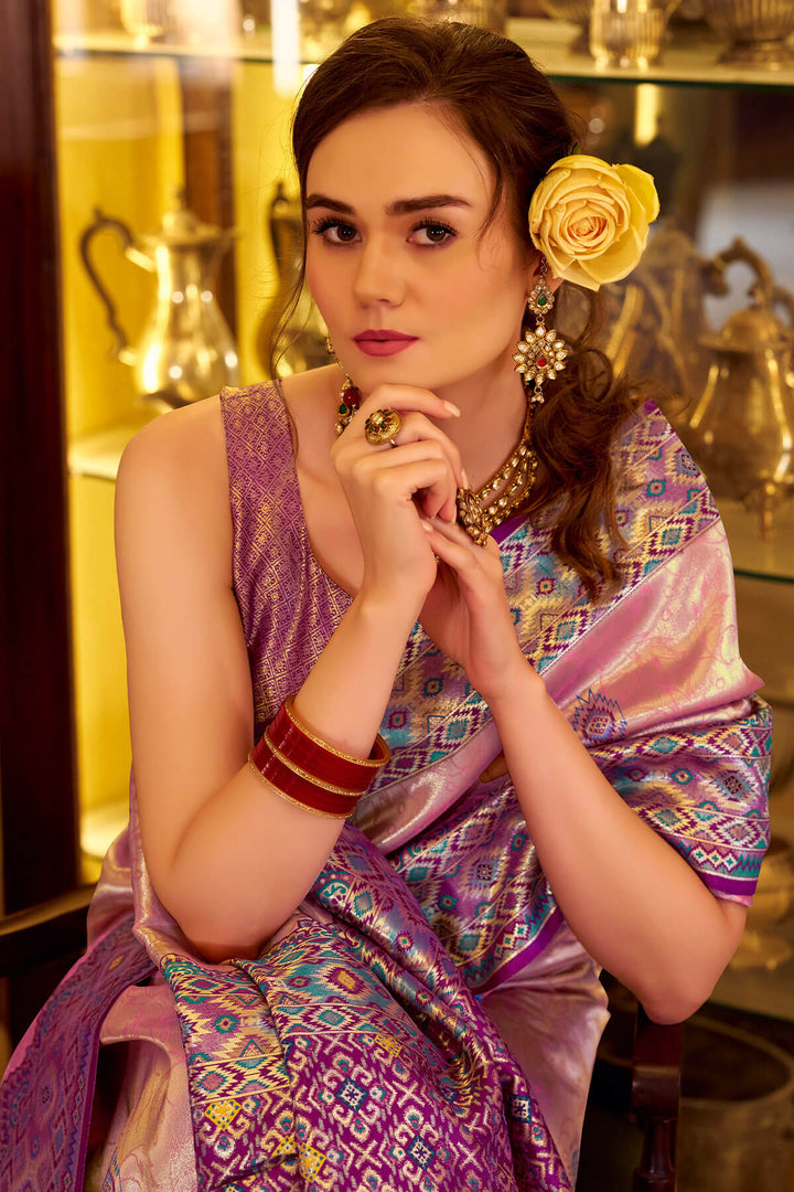 Rose Pink Patola Tissue Silk Saree