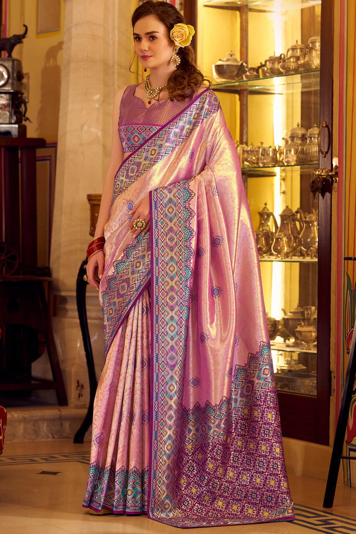 Rose Pink Patola Tissue Silk Saree