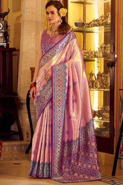 Rose Pink Patola Tissue Silk Saree