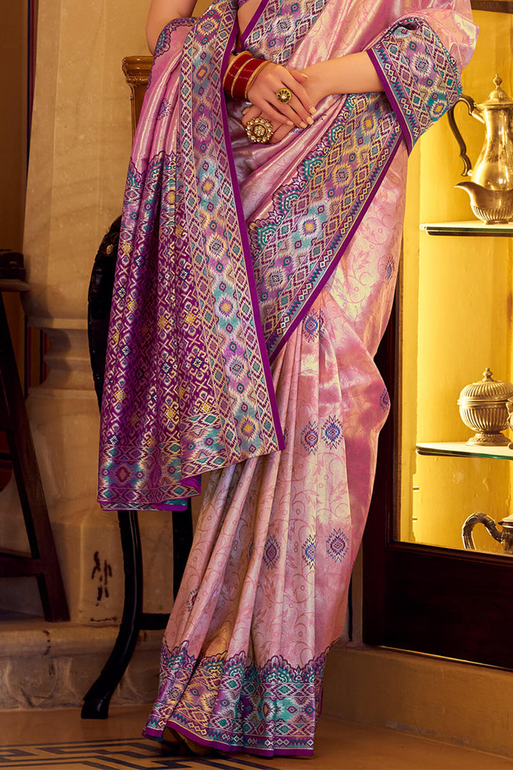 Rose Pink Patola Tissue Silk Saree