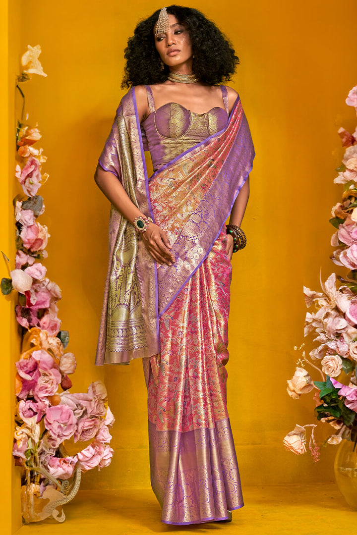 Rose Red Kanjivaram Silk Saree
