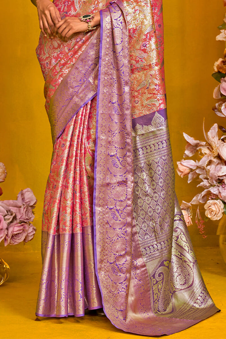 Rose Red Kanjivaram Silk Saree