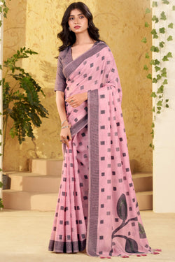 Rosette Pink Linen Silk Saree