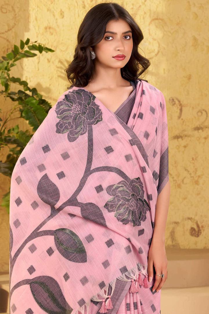 Rosette Pink Linen Silk Saree