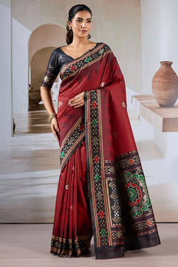 Rosewood Maroon Patola Silk Saree