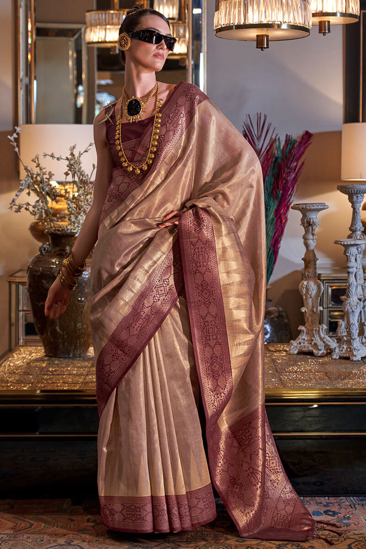 Rosy Brown Banarasi Tissue Silk Saree