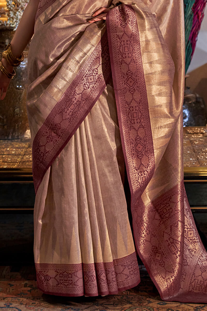 Rosy Brown Banarasi Tissue Silk Saree