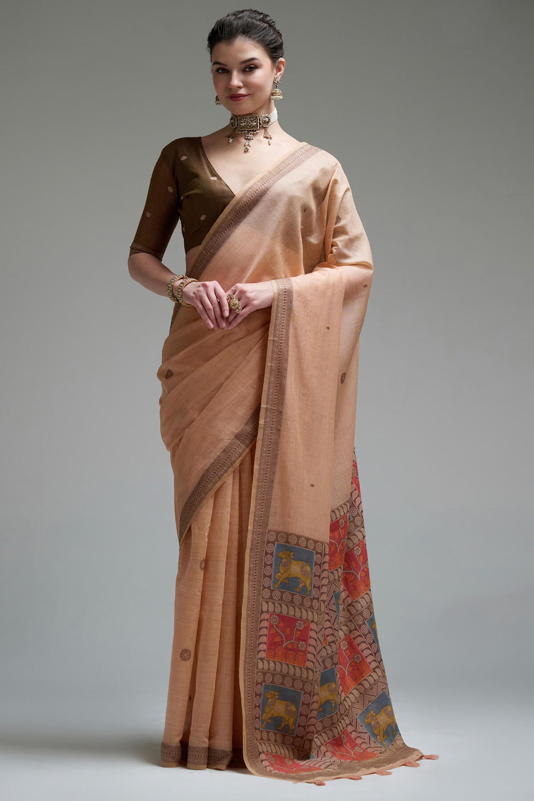 Rosy Brown Jamdani Cotton Silk Saree