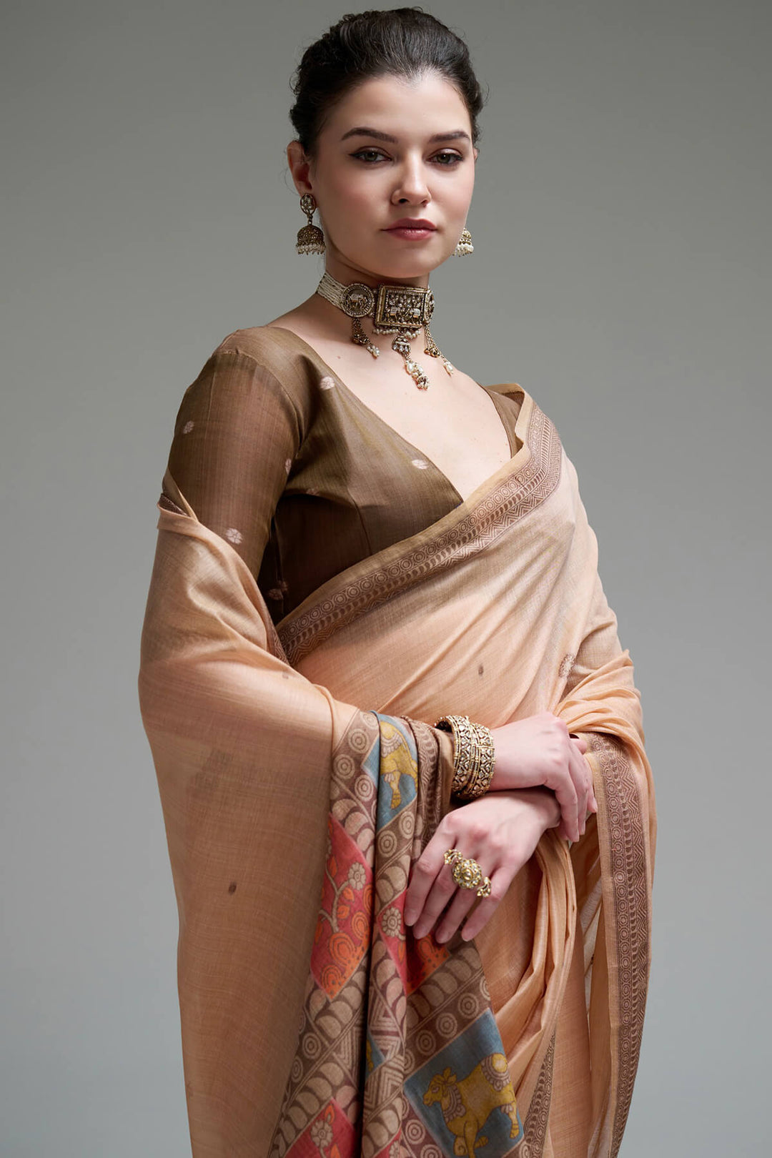 Rosy Brown Jamdani Cotton Silk Saree