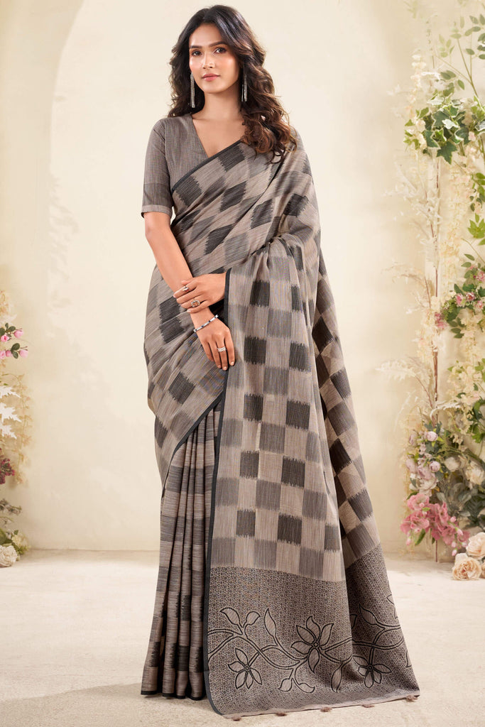 Rosy Brown Zari Woven Linen Silk Saree