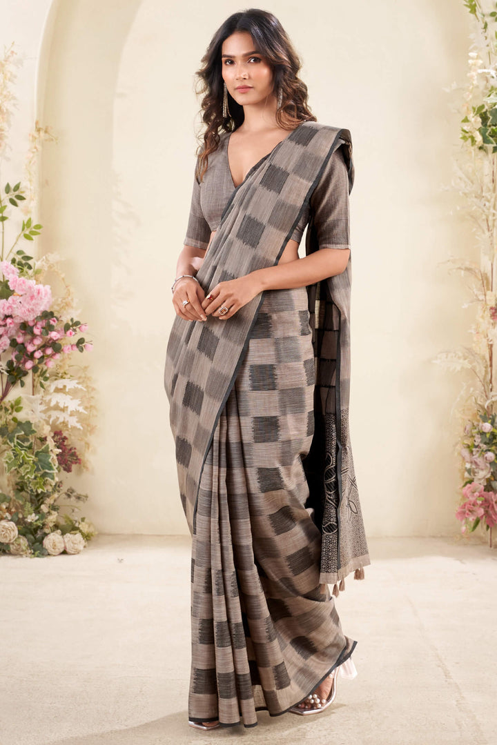 Rosy Brown Zari Woven Linen Silk Saree