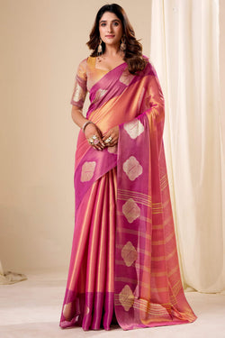 Rosy Pink Banarasi Tissue Silk Saree