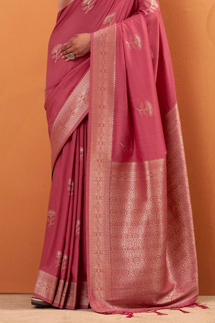 Rosy Pink Banarasi Tussar Silk Saree