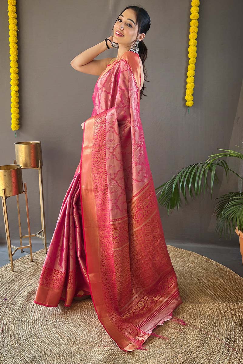 Rosy Pink Kanjivaram Silk Saree