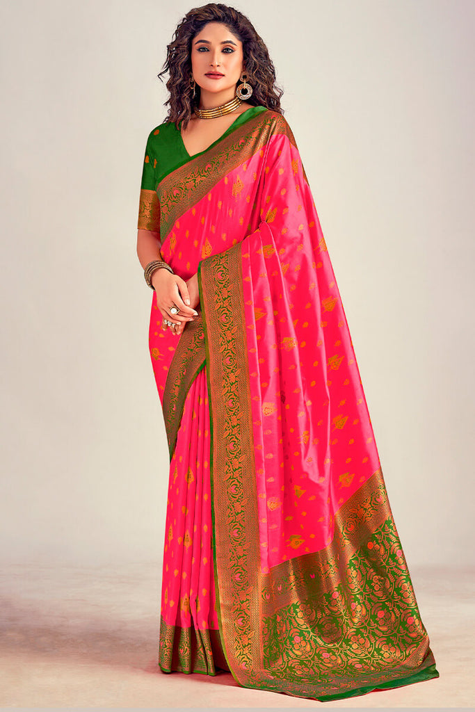 Rosy Pink Soft Banarasi Silk Saree