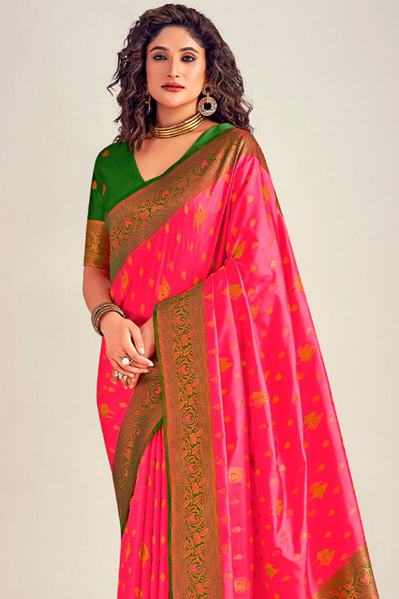 Rosy Pink Soft Banarasi Silk Saree