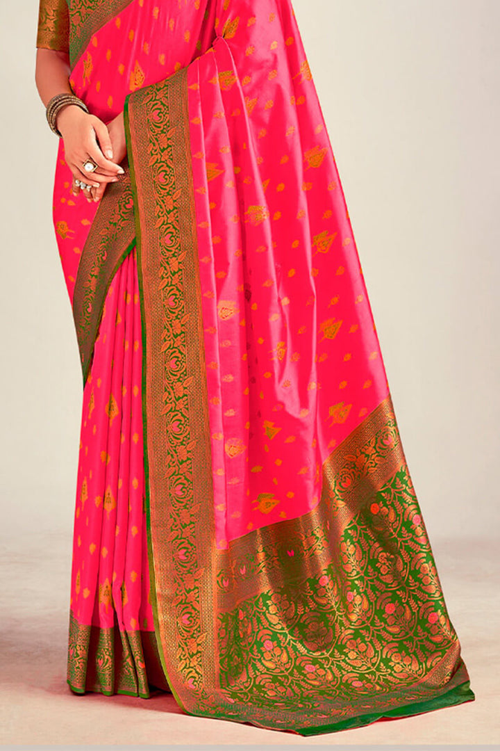 Rosy Pink Soft Banarasi Silk Saree