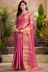 Rosy Pink Tissue Silk Saree