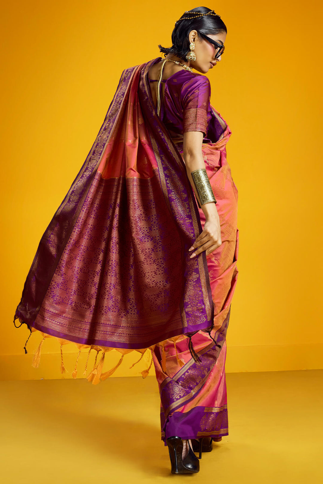 Rosy Pink Zari Handloom Soft Banarasi Silk Saree