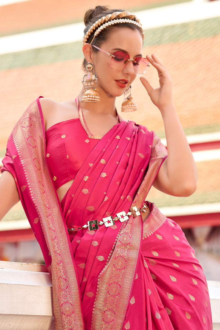 Rosy Pink Zari Woven Banarasi Satin Silk Saree
