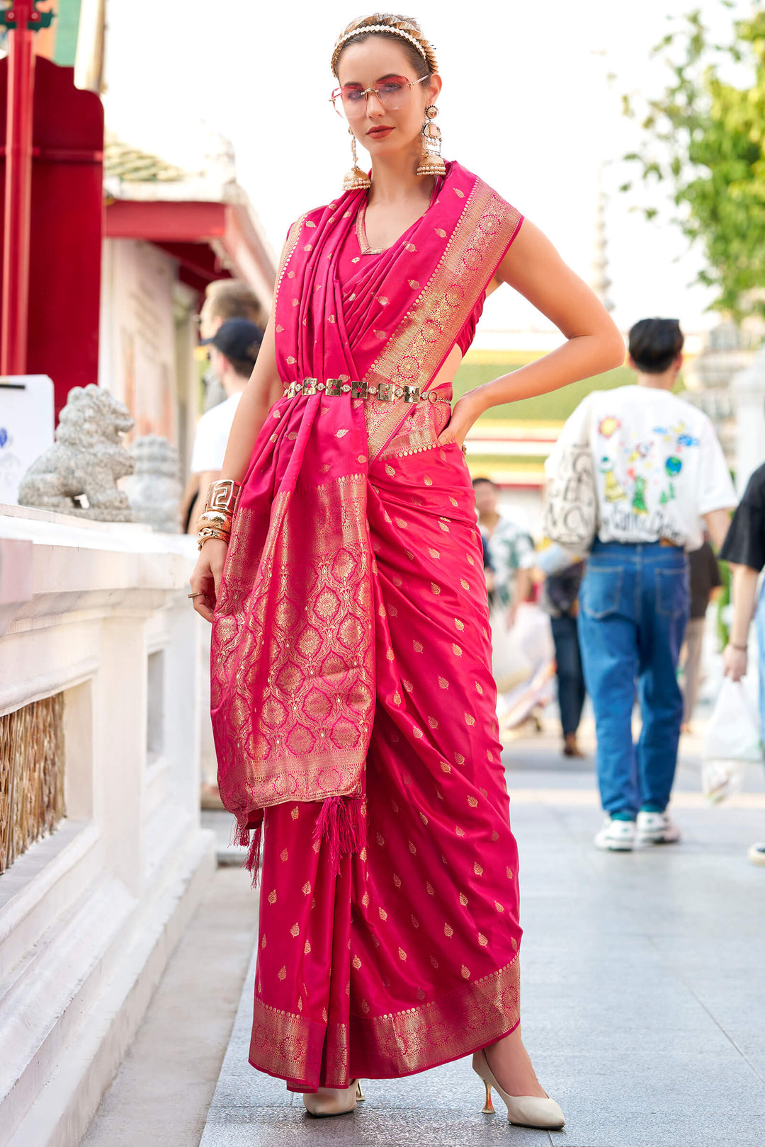 Rosy Pink Zari Woven Banarasi Satin Silk Saree