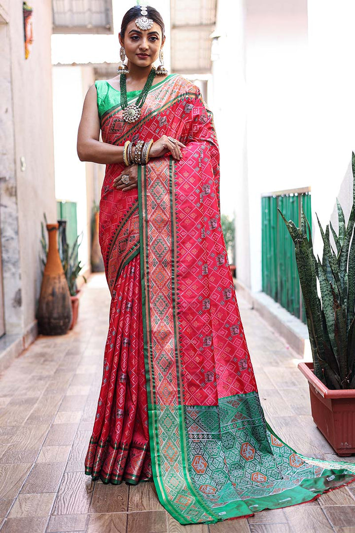 Rosy Pink Zari Woven Patola Silk Saree