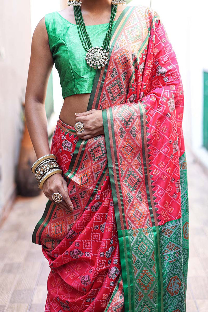 Rosy Pink Zari Woven Patola Silk Saree