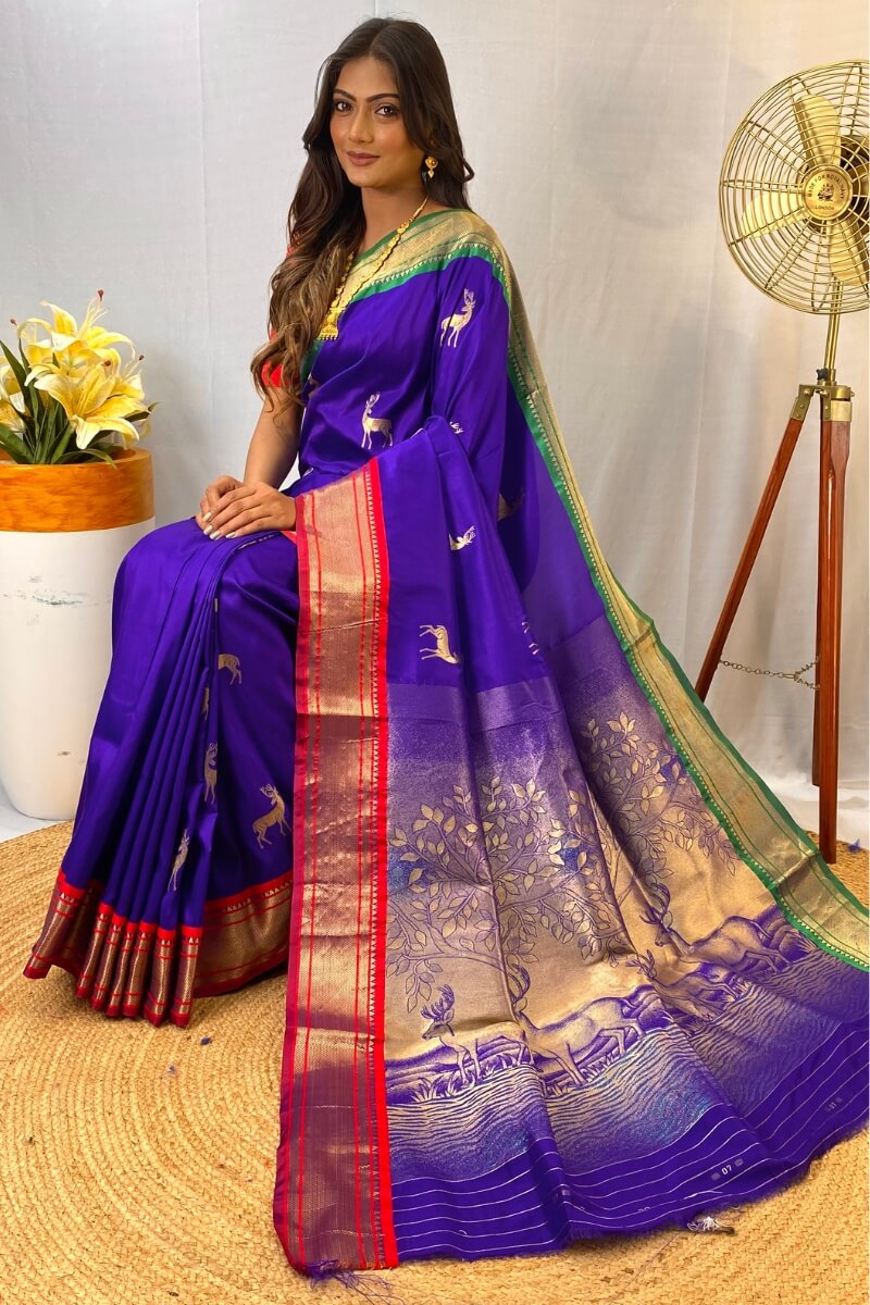 Royal Blue Zari Woven Paithani Silk Saree