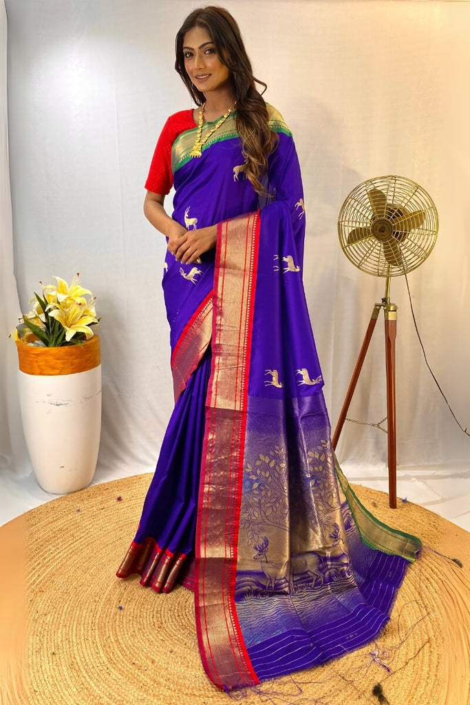 Royal Blue Zari Woven Paithani Silk Saree