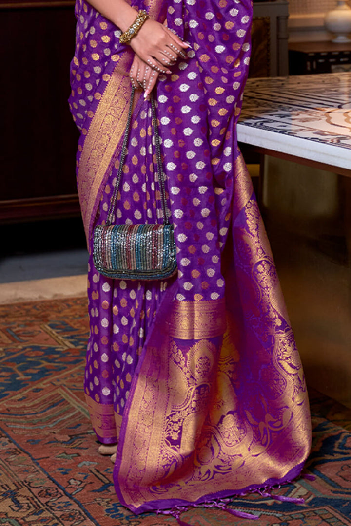 Royal Purple Copper Zari Woven Banarasi Silk Saree
