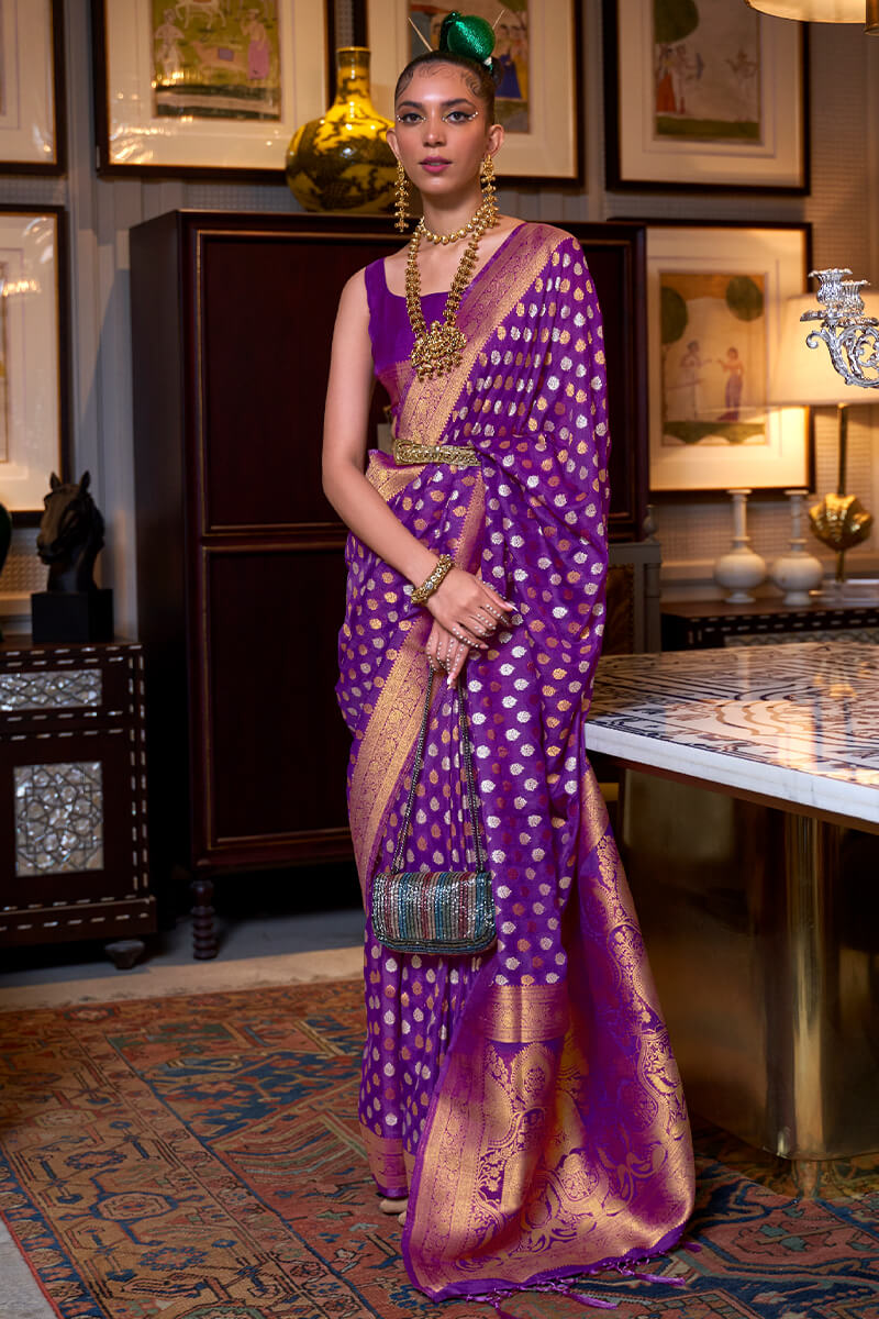 Royal Purple Copper Zari Woven Banarasi Silk Saree