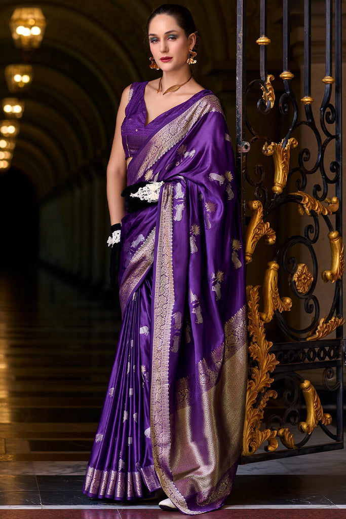 Royal Purple Zari Woven Banarasi Satin Silk Saree