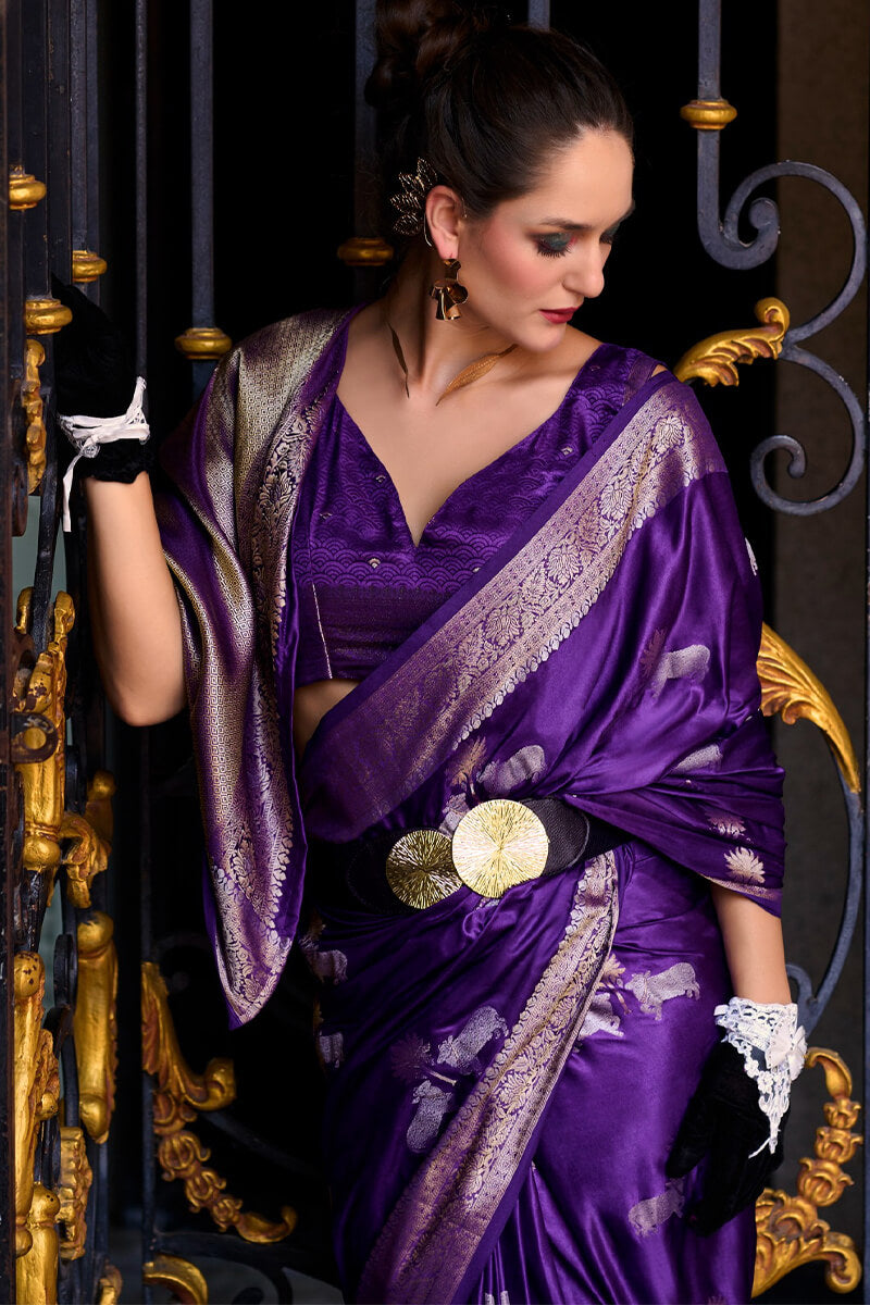 Royal Purple Zari Woven Banarasi Satin Silk Saree