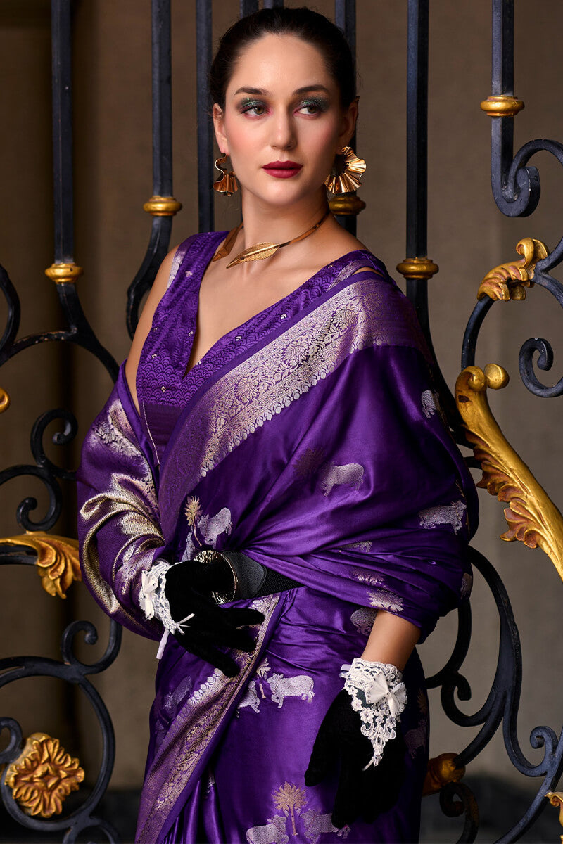 Royal Purple Zari Woven Banarasi Satin Silk Saree