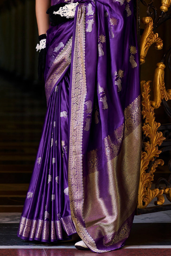 Royal Purple Zari Woven Banarasi Satin Silk Saree