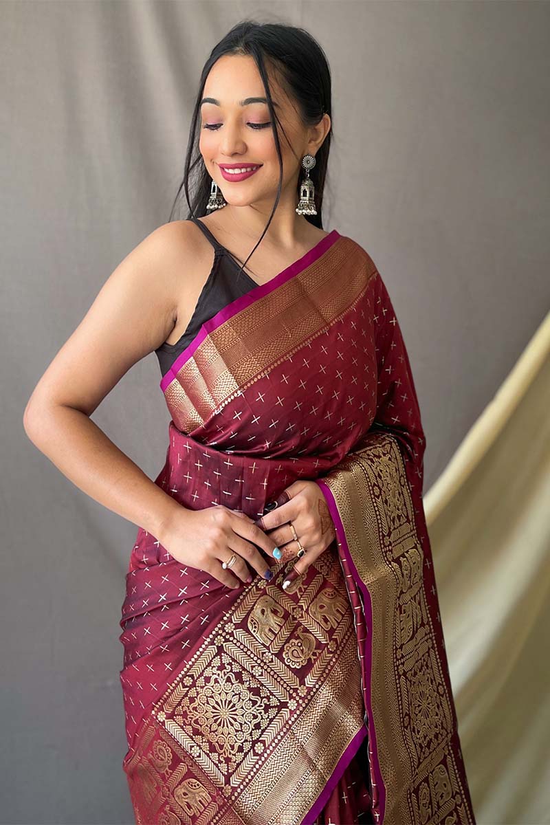 Ruby Maroon Banarasi Silk Saree