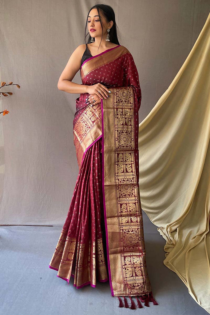 Ruby Maroon Banarasi Silk Saree