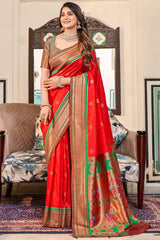 Ruby Red Paithani Silk Saree