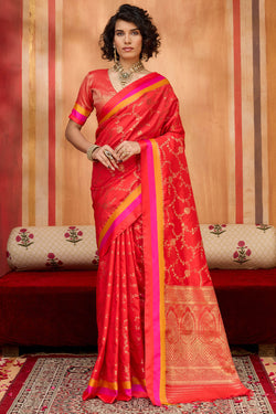 Ruby Red Zari Woven Soft Banarasi Silk Saree