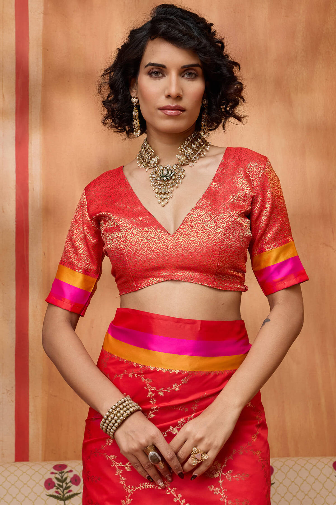Ruby Red Zari Woven Soft Banarasi Silk Saree