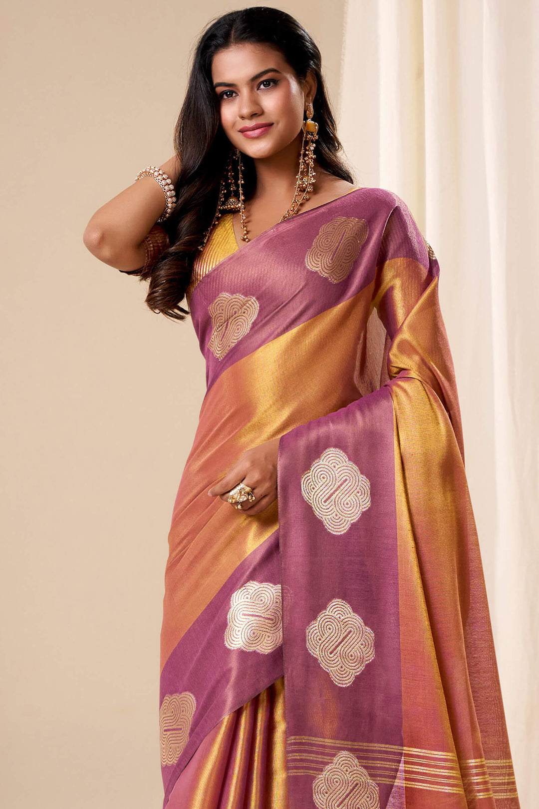 Ruddy Brown Banarasi Tissue Silk Saree