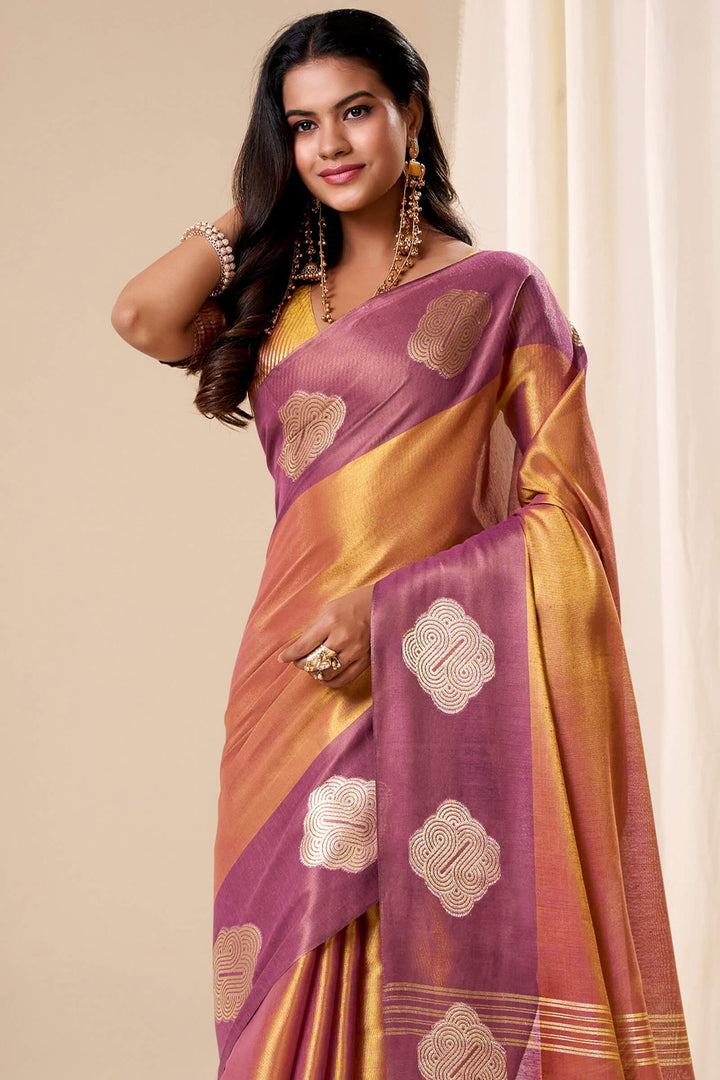 Ruddy Brown Banarasi Tissue Silk Saree