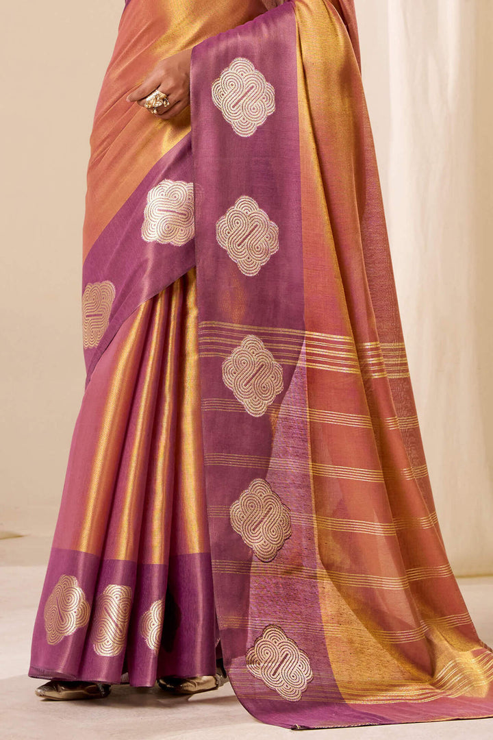 Ruddy Brown Banarasi Tissue Silk Saree