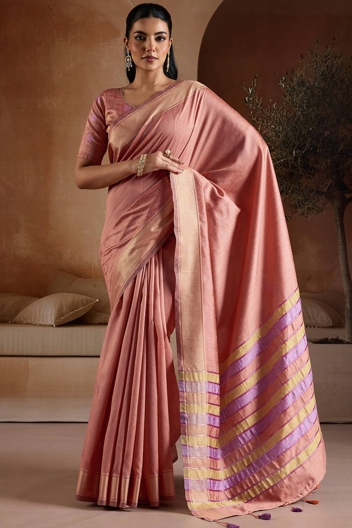 Ruddy Pink Bhagalpuri Silk Saree