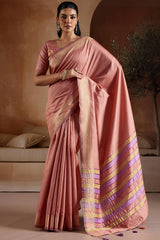 Ruddy Pink Bhagalpuri Silk Saree