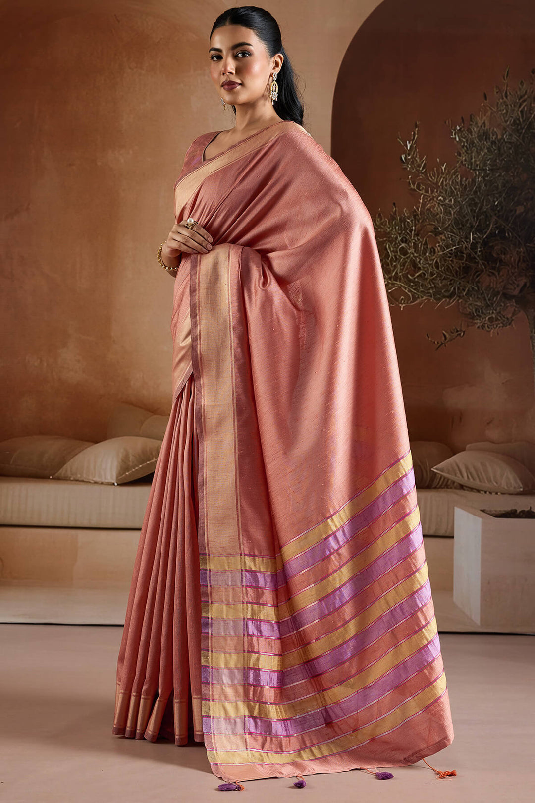 Ruddy Pink Bhagalpuri Silk Saree